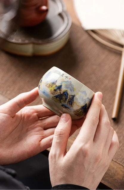140ml Hand-Painted Ceramic Tea Cup – Exquisite Ice Crack Glaze Porcelain Master Cup for Tea Accessories (1pc)