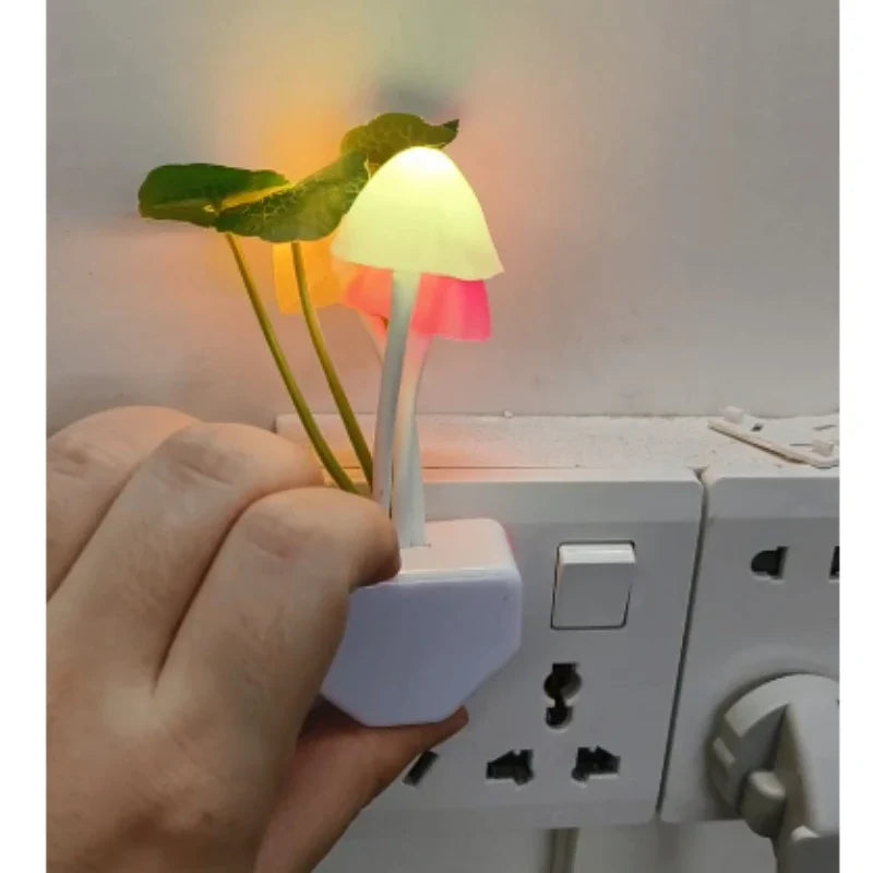 Mushroom Night Light with Light Sensor – Colorful LED Novelty Fungus Lamp 220V EU/US Plug Decorative Bedside Night Light