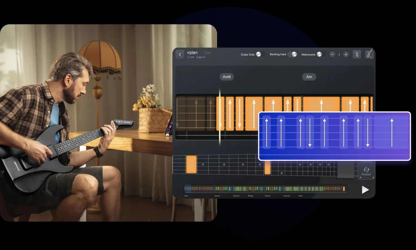 AeroBand Smart & Painless Guitar - Silicone Strings, One-Touch 12-Key Conversion, Bluetooth, 8 Sounds & USB MIDI Function