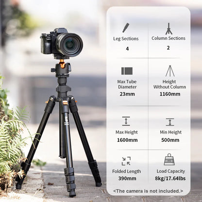 Aluminum Alloy Camera Tripod Stand – Low Angle Photography Travel Tripod with Carrying Bag for DSLR Cameras