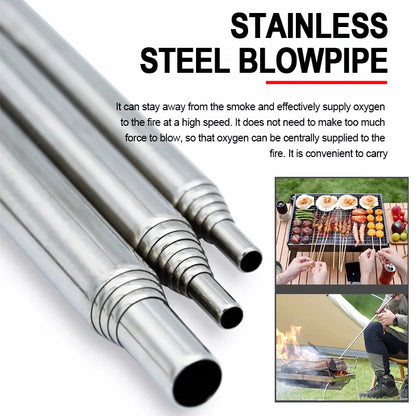 Stainless Steel Telescopic Fire Blower: Mini Portable Blow Fire Tube for Outdoor Camping Cooking - Mouth Blowpipe Fire Stick