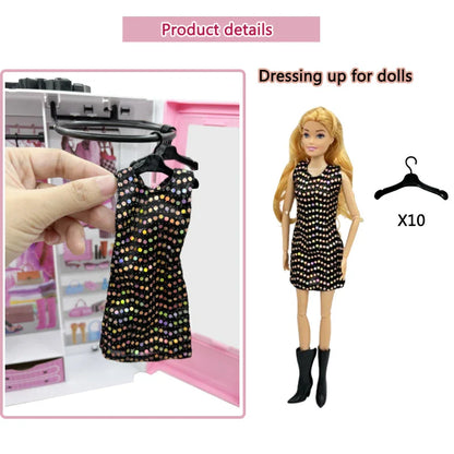 Pink Doll Wardrobe Playset with 10 Hangers – Fold-Out Portable Closet Fashion Toy Gift