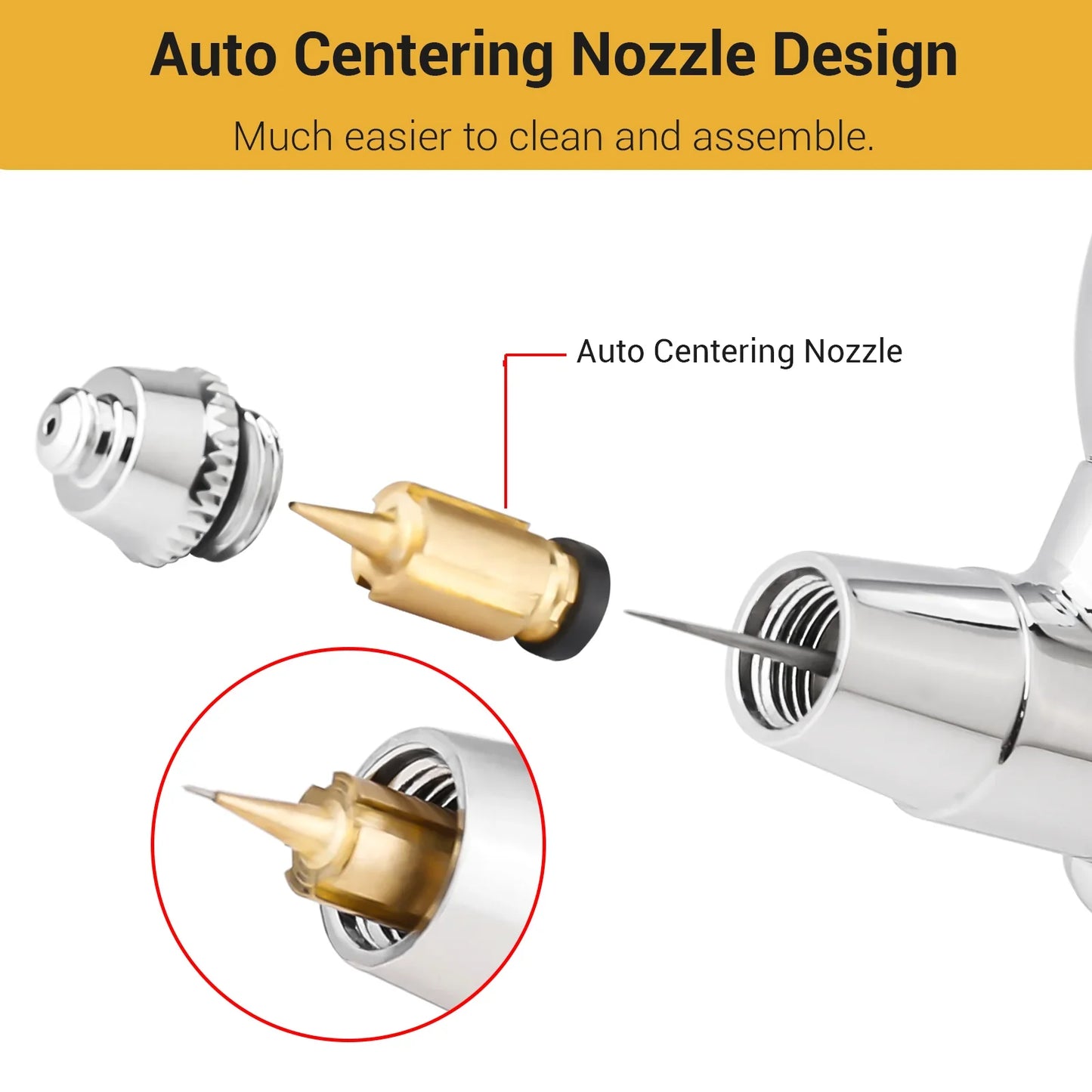 Dual-Action Airbrush with Auto-Centering Nozzle, 7cc/13cc Cups, 0.2/0.3/0.5mm Needles for Modeling, Makeup, Nail Art & Painting