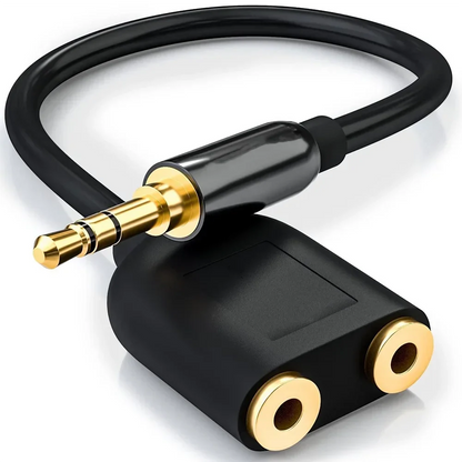 3.5mm Stereo Audio Y Splitter Cable – Hi-Fi Sound Extension Converter, 1 Male to 2 Female Headphone Jack Adapter