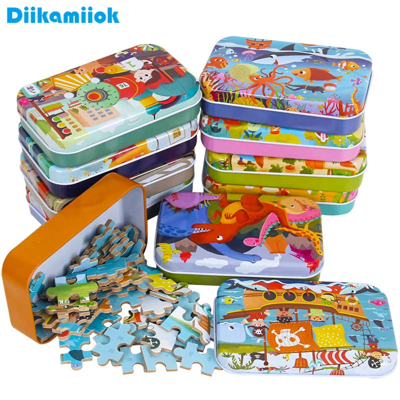 60-Piece Jigsaw Puzzle Set — Cartoon Animals & Vehicles Montessori Educational Toys for Kids, Perfect Christmas Gifts