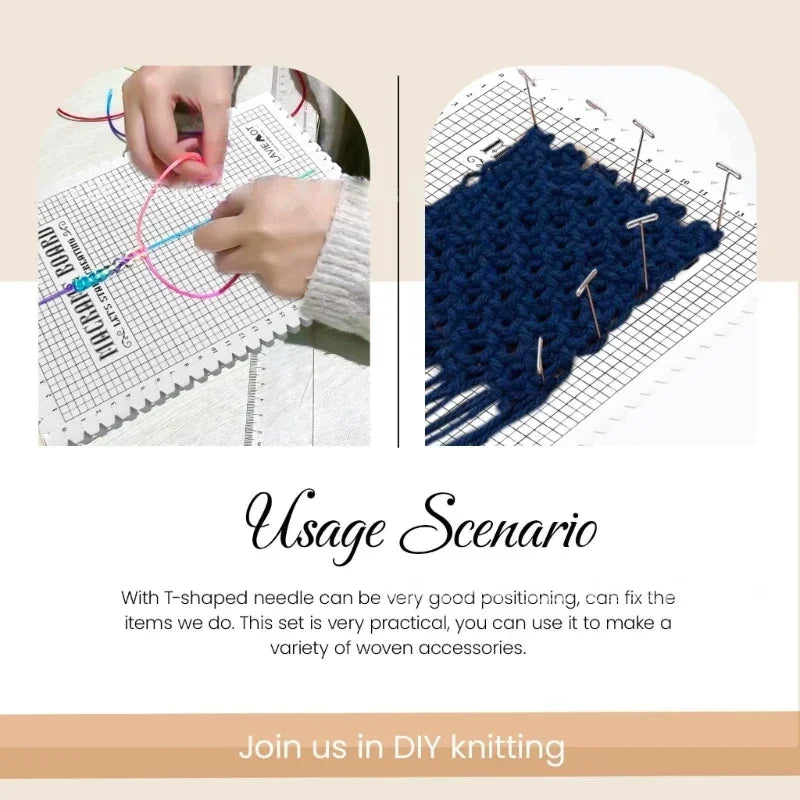 Creative Macrame Grid Board – DIY Handcraft Knitting & Wool String Mat