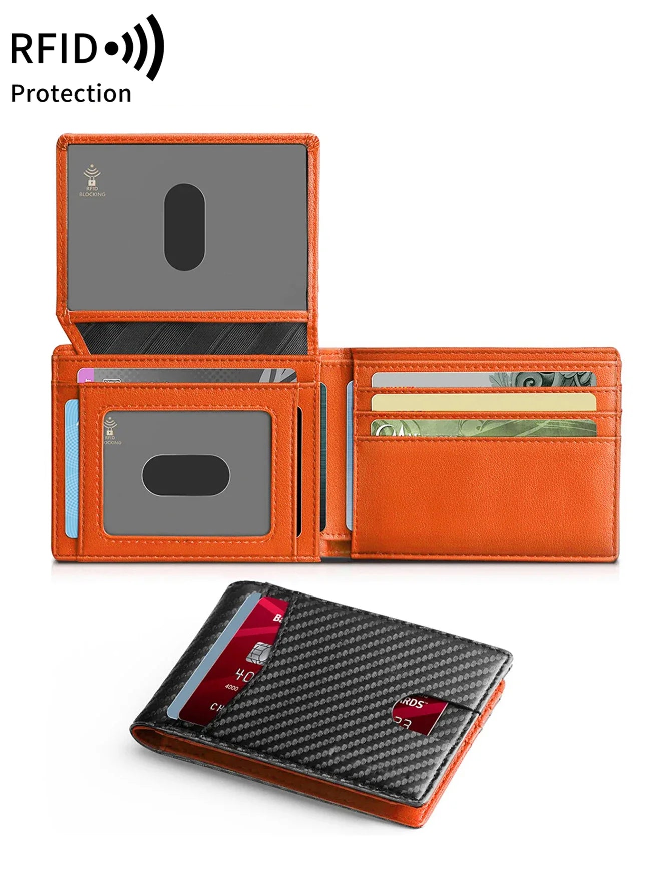 Carbon Fiber Minimalist Trifold Wallet for Men — Ultra-Thin RFID Wallet with ID Window, 13 Card Slots & Coin Holder