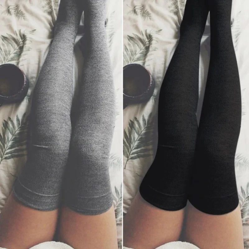 Sexy Black & White Solid Color Over-The-Knee Long Socks – Thigh-High Warm Stockings for Women & Girls