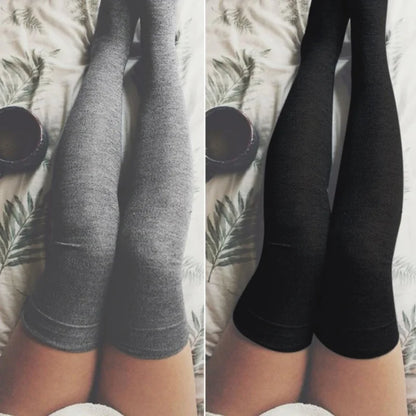Sexy Black & White Solid Color Over-The-Knee Long Socks – Thigh-High Warm Stockings for Women & Girls
