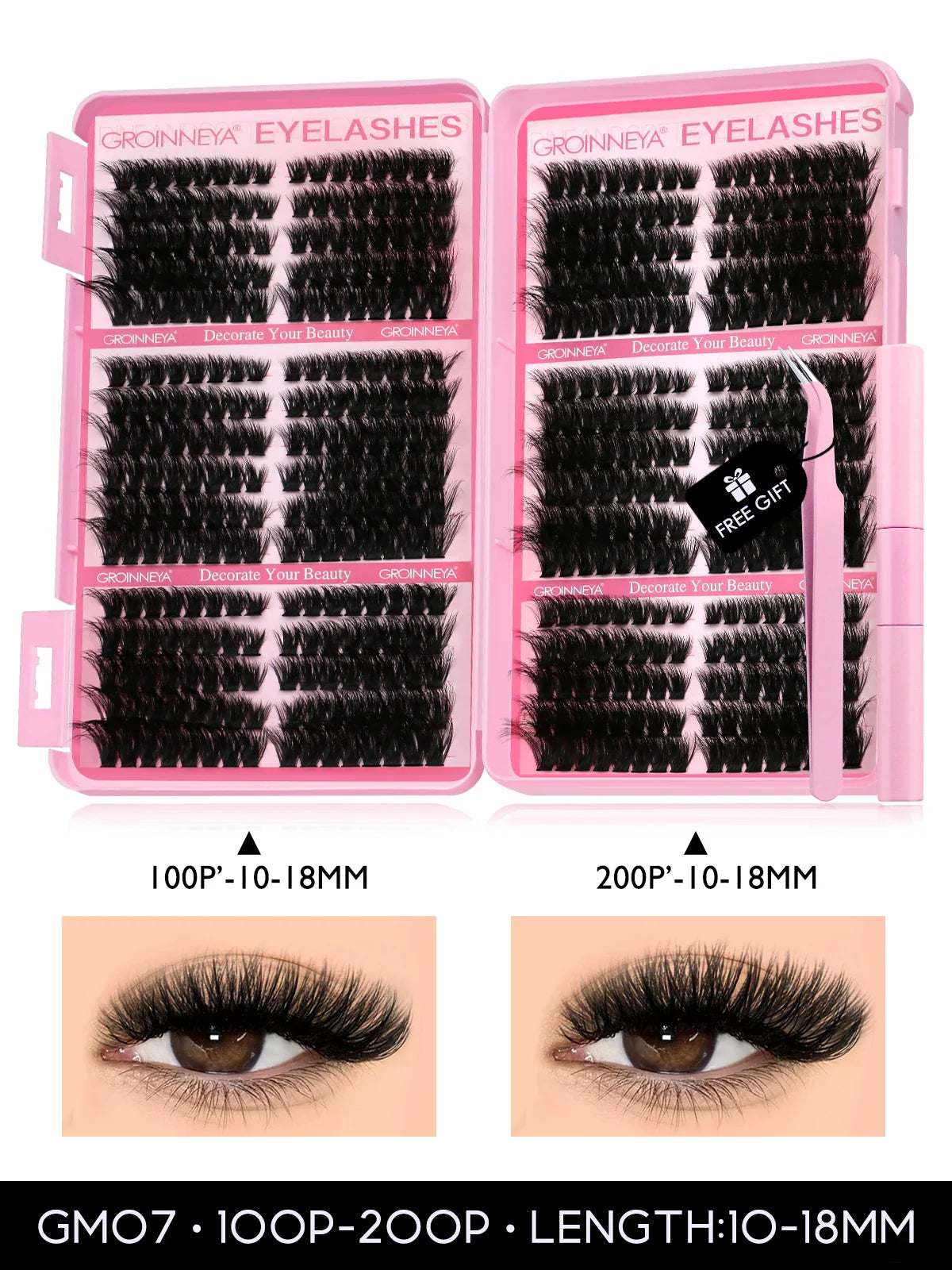 GROINNEYA Cat Lash Clusters Kit – 640pcs with Lash Bond & Seal, DIY Eyelash Extensions for Home Use