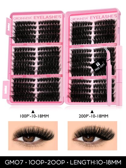 GROINNEYA Cat Lash Clusters Kit – 640pcs with Lash Bond & Seal, DIY Eyelash Extensions for Home Use