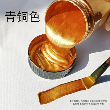 60/100ml Golden Acrylic Paint – Metal Pearlescent Waterproof Non-Fading Gypsum Glue for DIY Hand Painting