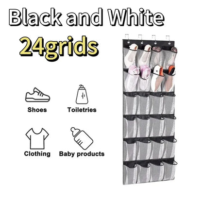 Over The Door Shoe Organizer - 12/24 Pocket Large Mesh Hanging Shoe Rack with Hooks for Bedroom Storage