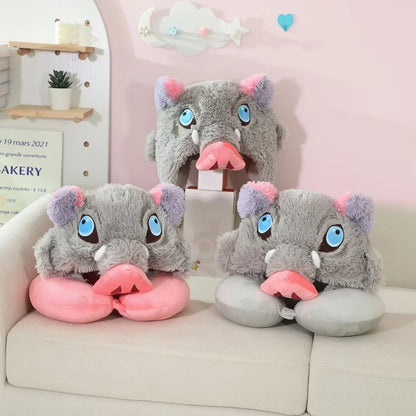Cosplay Wild Boar Head Plush Hat – Hashibira Inosuke Anime Plush Headgear for Boys & Fans