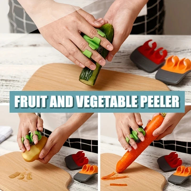 Stainless Steel Handheld Vegetable Peeler — Comfortable Rubber Finger Grip Palm Peeler for Carrots and More