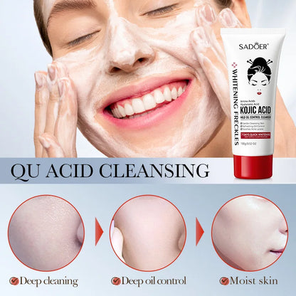 SADOER Kojic Acid Facial Cleanser – Moisturizing & Brightening Face Wash Foam for Skincare