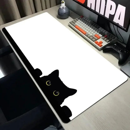 Funny Black Cat Mouse Pad - XXL Kawaii Desk Mat 800x400 Large Computer Keyboard Pad for Office Gaming Setup
