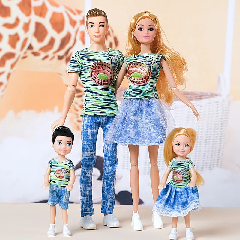 1/6 30cm Barbie Doll Family Set – Mom, Dad & Kids with Clothes, Educational & Birthday Gift