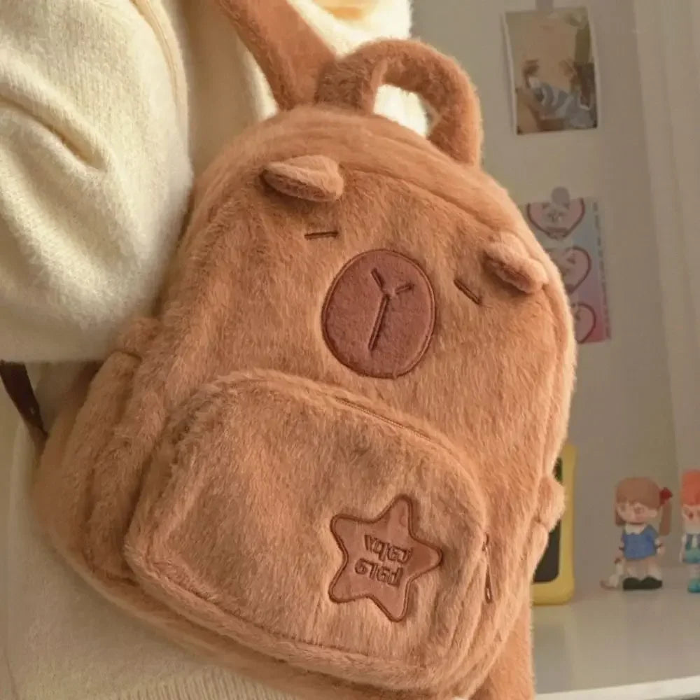 Kawaii Capybara Plush Backpack – Women’s Cartoon Crossbody & Large Capacity Tote Bag
