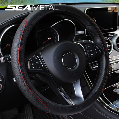 Universal Car Steering Wheel Cover - Microfiber Leather, Anti-Slip & Breathable, Fits 37-39cm Steering Wheels