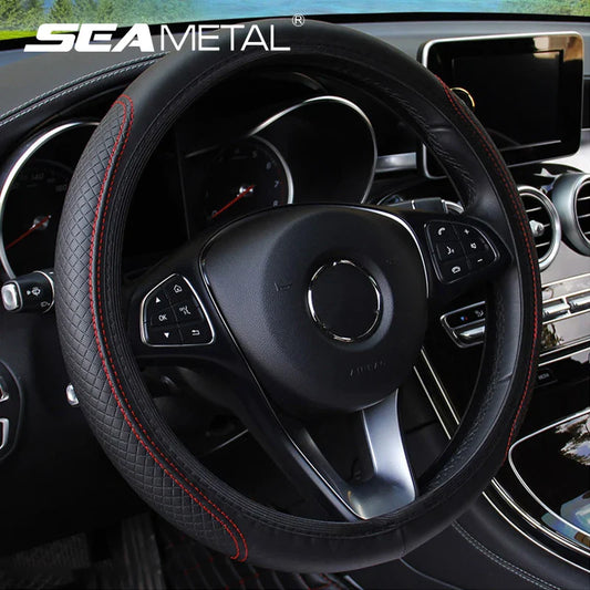 Universal Car Steering Wheel Cover - Microfiber Leather, Anti-Slip & Breathable, Fits 37-39cm Steering Wheels