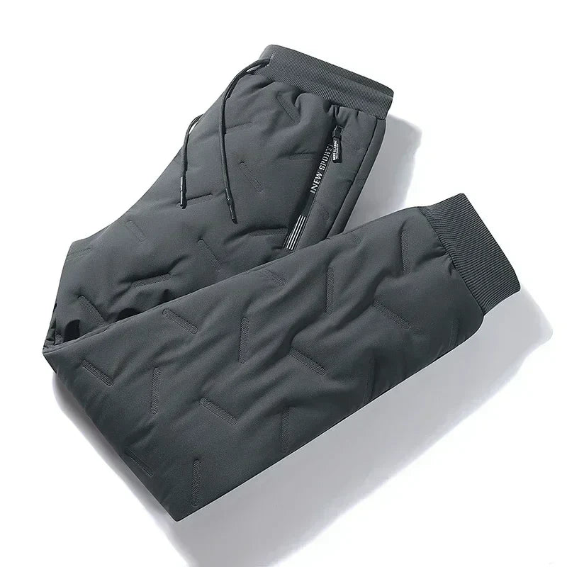 Men’s Winter Down Cotton Pants — Waterproof Thickened Wool Jogger with Zipper Pockets, Warm Outdoor Ski Pants, 7XL