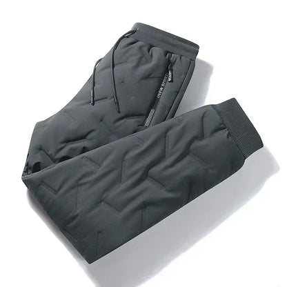 Men’s Winter Down Cotton Pants — Waterproof Thickened Wool Jogger with Zipper Pockets, Warm Outdoor Ski Pants, 7XL