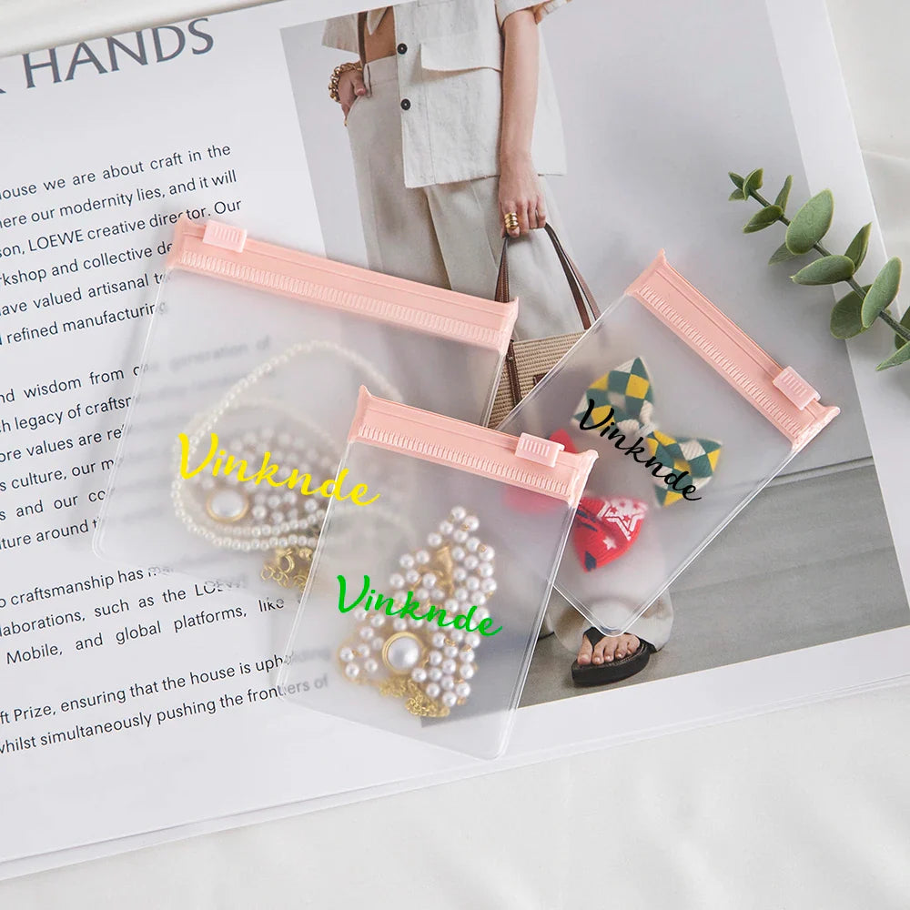 200PCS Bulk Jewelry Zipper Bags — Custom Frosted Transparent PVC Pouches for Necklaces, Earrings & Rings with Logo