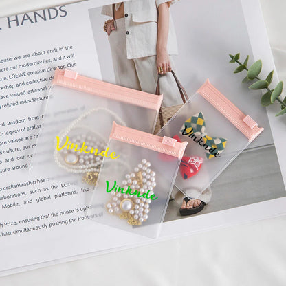 200PCS Bulk Jewelry Zipper Bags — Custom Frosted Transparent PVC Pouches for Necklaces, Earrings & Rings with Logo