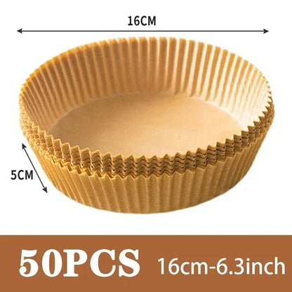 50Pcs Disposable Non-Stick Air Fryer Paper Liners – Round Baking Sheets Kitchen Airfryer Accessories for Easy Cooking & Cleanup