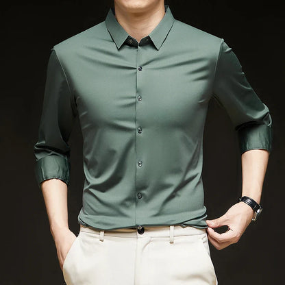 Men's Ultra-Stretch Shirt - Silky Long Sleeve Business & Casual Dress Shirt