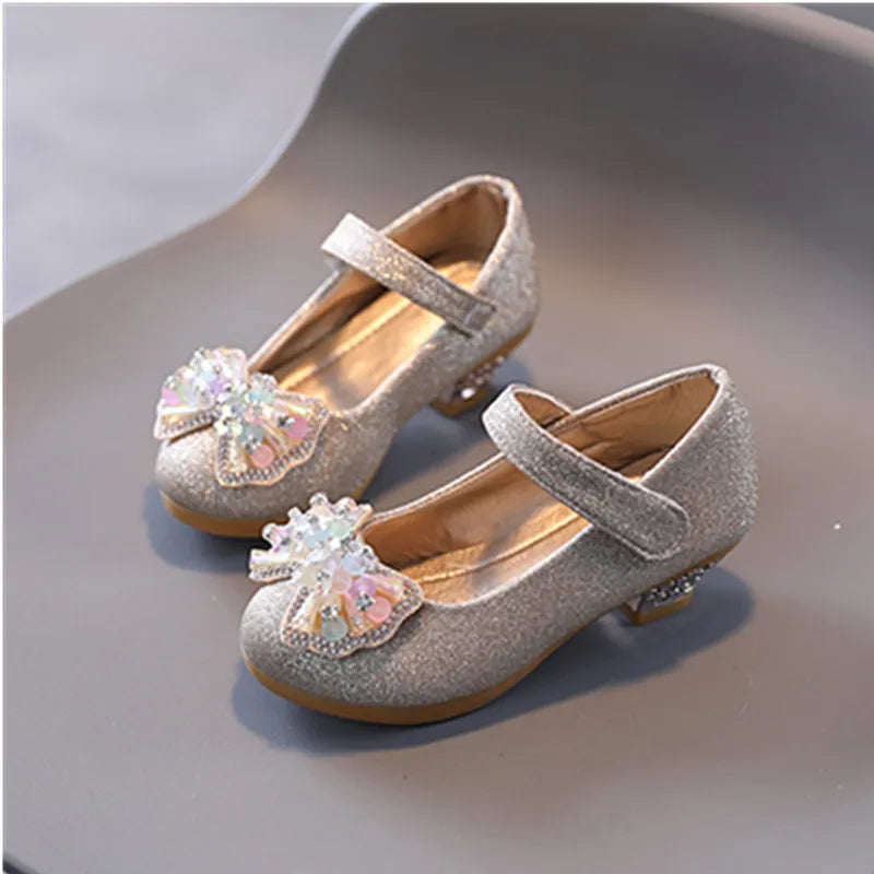 Children's Princess Dress Shoes - Leather Bowtie High Heels for Girls' Parties & Casual Wear