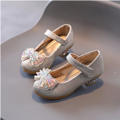 Children's Princess Dress Shoes - Leather Bowtie High Heels for Girls' Parties & Casual Wear