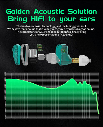 KZ AS16 PRO Wired In-Ear Headphones – 8BA Balanced Armature Earbuds with Microphone for MP3 & HiFi Bass Music