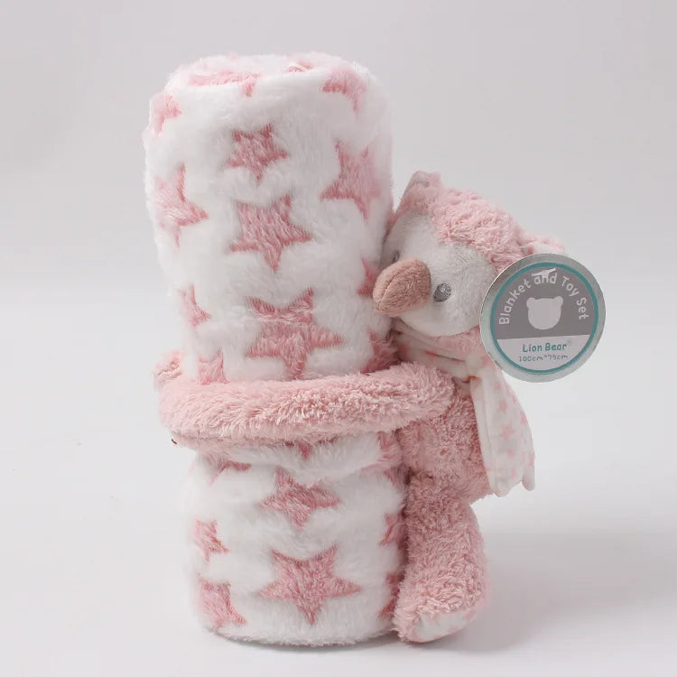 2-Piece Baby Gift Set – Pink Bunny Plush Flannel Blanket & Stuffed Animal for Newborn Sleeping
