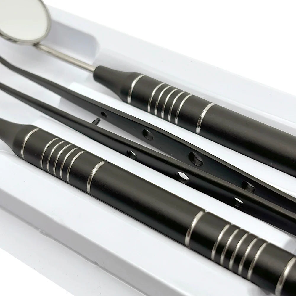 3pcs Dental Mouth Mirror Tweezers & Curved Probe Kit – Stainless Steel Oral Cleaning Instruments
