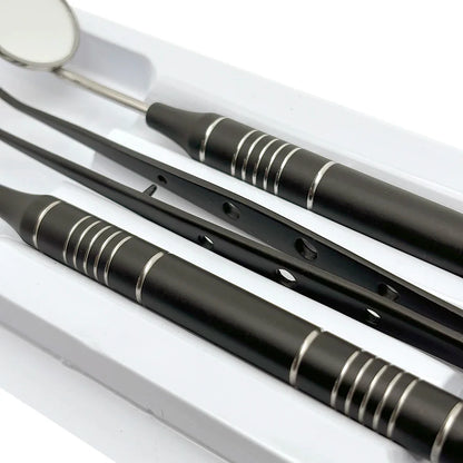 3pcs Dental Mouth Mirror Tweezers & Curved Probe Kit – Stainless Steel Oral Cleaning Instruments