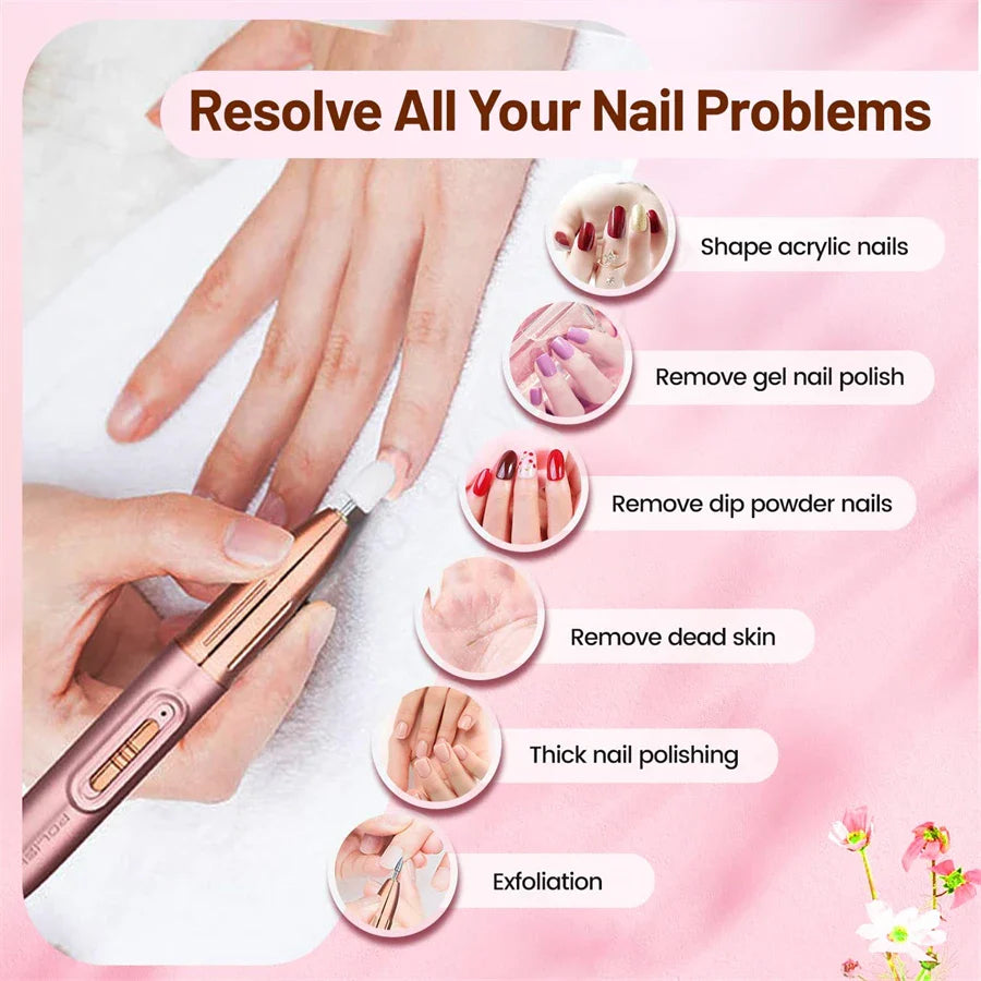 WEGOTTA Rechargeable Electric Nail File – Portable Nail Drill for Beginners, Home Manicure Tool