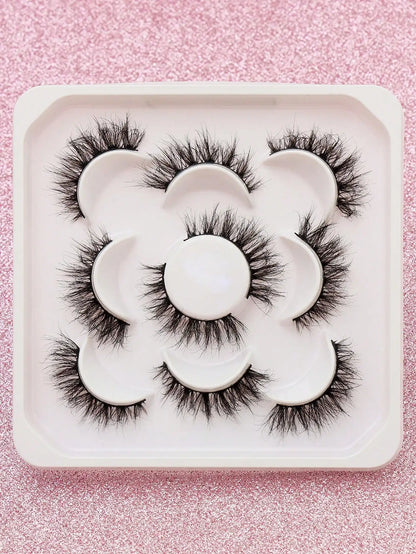 5 Pairs Cat Eye Faux Mink Eyelashes – Winged Long Natural Manga Style False Lashes Makeup Set