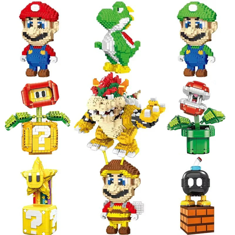 Super Mario Bros Building Block Figures – Mario, Luigi, Yoshi & Bowser Toy Set for Kids