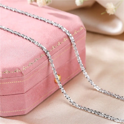 Authentic S925 Sterling Silver Necklace – 2mm Sparkling Collarbone Sweater Chain, Elegant Jewelry Gift for Women
