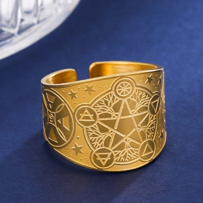 Witchcraft Pentagram Tetragrammaton Ring - Stainless Steel Pentacle Protection Amulet Ring for Men
