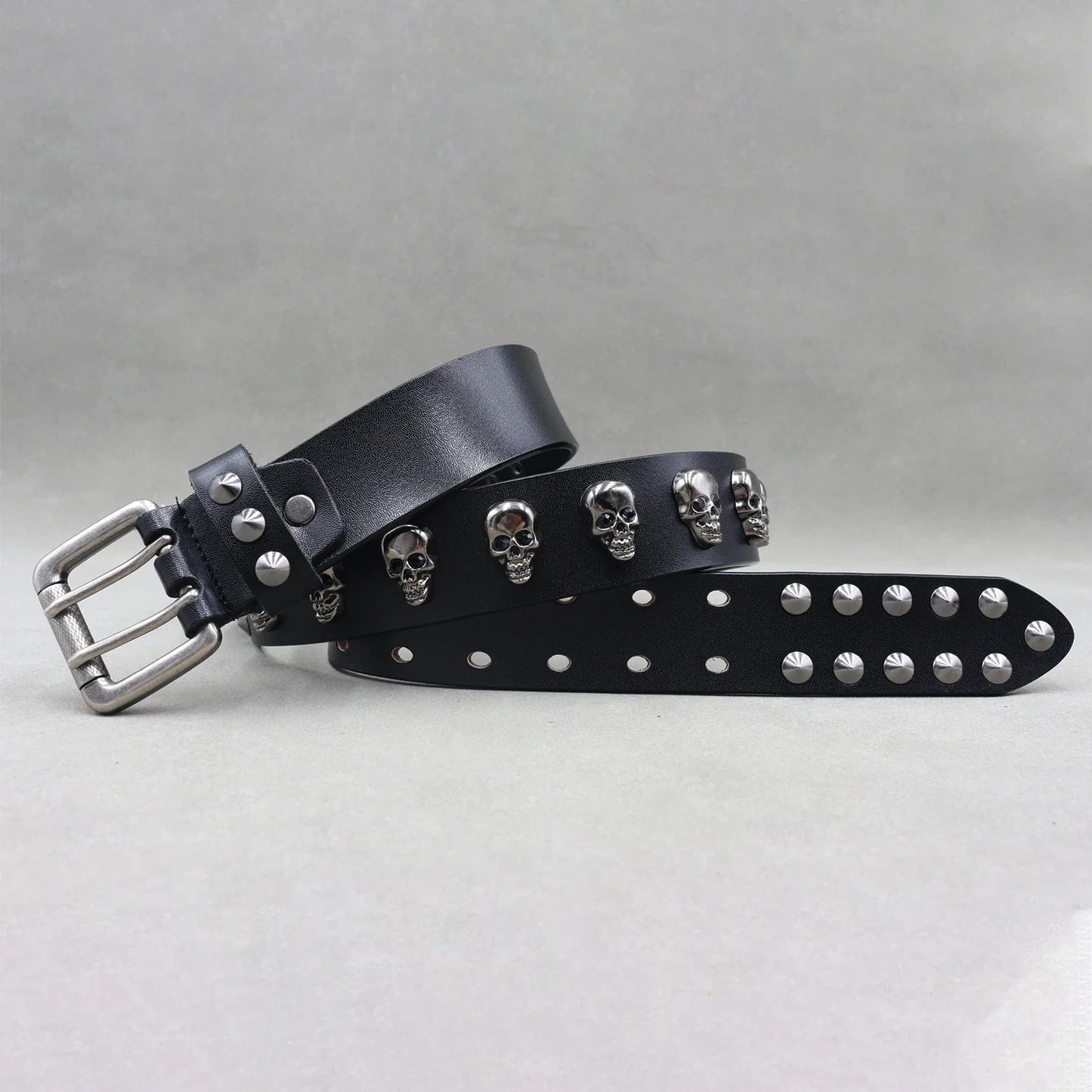 Men’s Designer Rivet Belt – Genuine Cowhide Leather Punk Rock Pin Belt for Jeans, Luxury Black Leather Belt