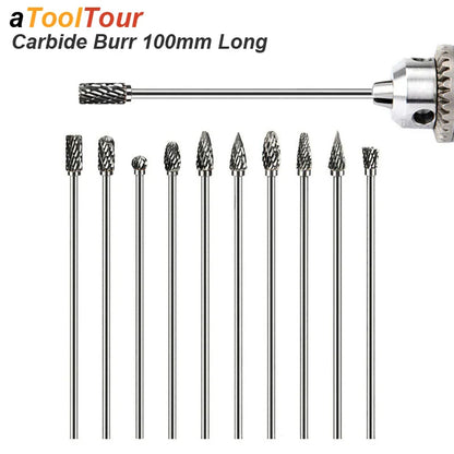 Extra Long 100mm Rotary Rasp File | Carbide Burr Alloy Bits for Metal & Wood Carving | Milling Cutter Drill Abrasive Tool