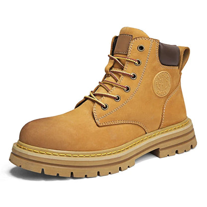 High Top Leather Boots for Men & Women – Fashion Lace-Up Outdoor Sneakers, Non-Slip Casual Ankle Shoes for Couples