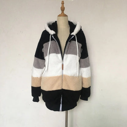 Oversized Jacket for Women – 2023 Autumn Winter Warm Plush Hooded Coat, Loose Fit Streetwear with Pockets