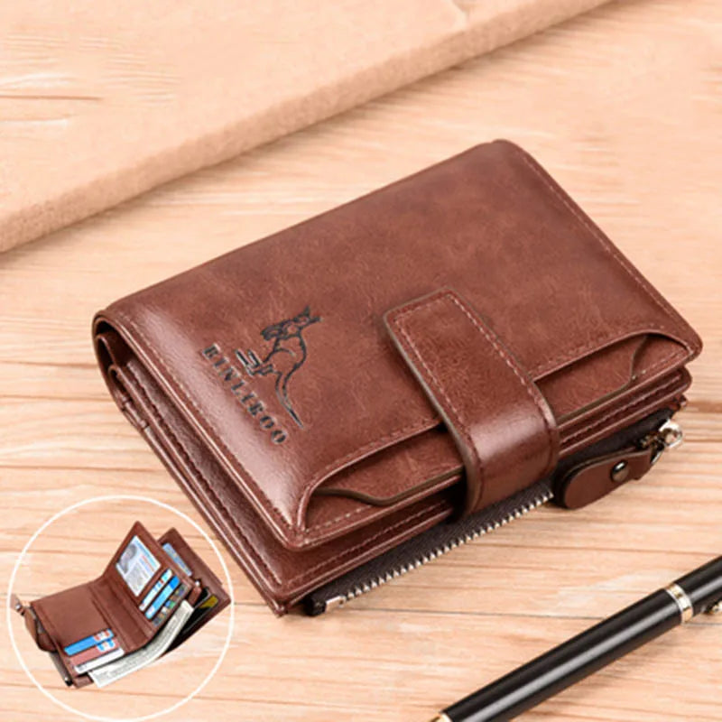 Luxury Leather Men’s Short Wallet – RFID Card Holder with Zipper Coin Purse Portable Billfold