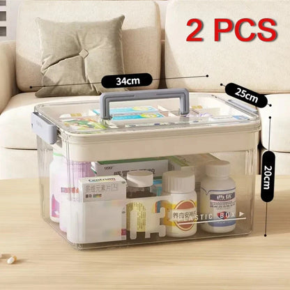 Multi-Layer Large Capacity Home Medicine Box – Transparent Medical Storage Case for First Aid & Medication Organization