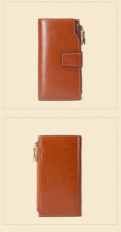2024 New RFID Long Women’s Wallet — Genuine Leather Clutch with Zipper Coin Pocket, Card Holder & Printed Design