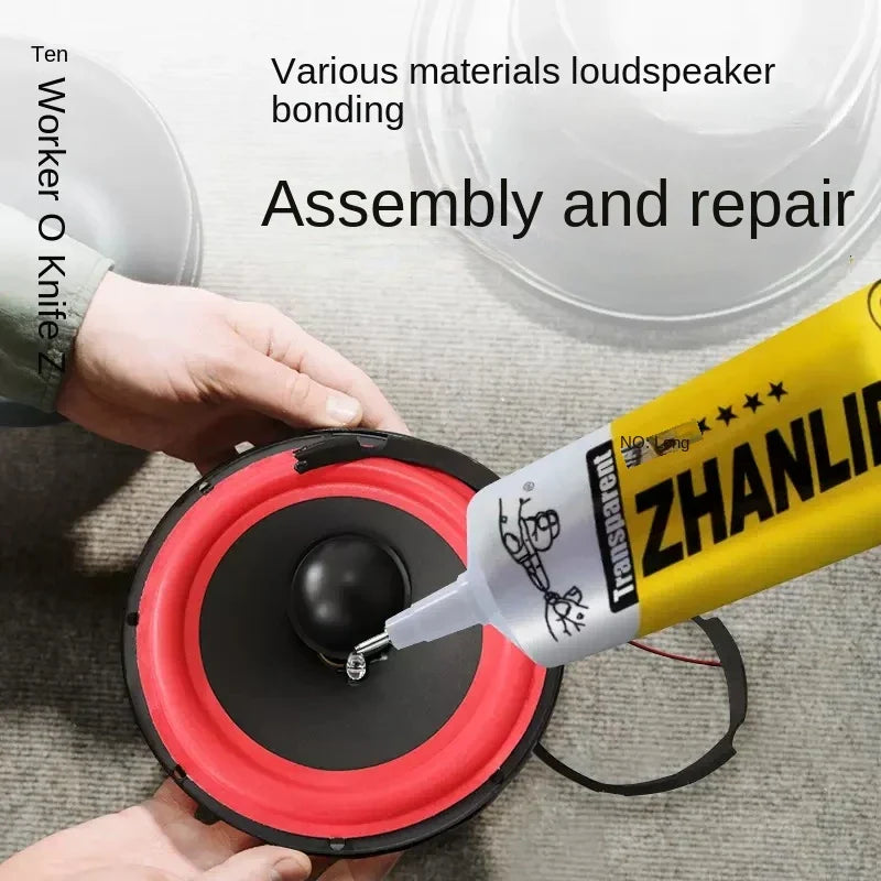 Zhanlida Speaker Repair Glue — 15/50/80ML Black & Transparent Adhesive for Foam, Rubber Edge, Dust Cap & Cone
